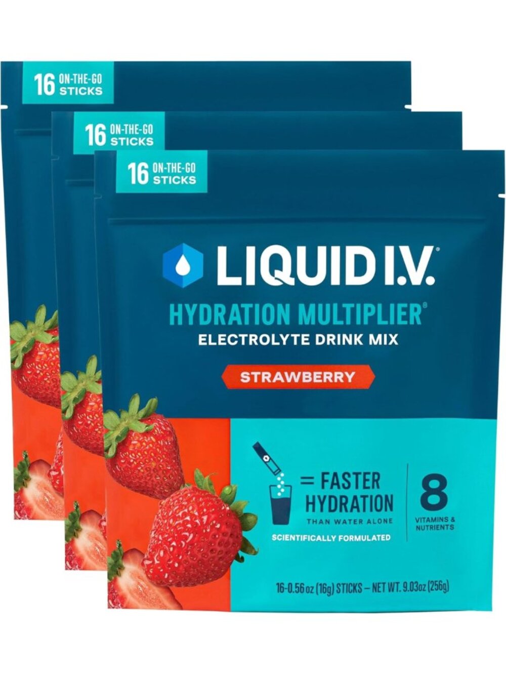 Hydration Electrolyte Powder Packets, Strawberry Flavor, 48 Count for Energy